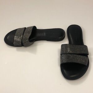 Rock & Candy ZIGI 7 Black Sparkle Double-Strap Slide Sandals Excellent Condition